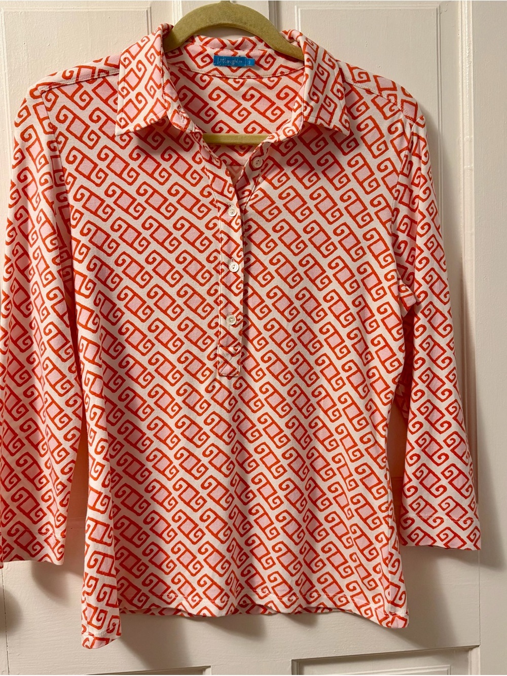 J McLaughlin Catalina Cloth Top with a Pink Orange & White Geometric Print, S